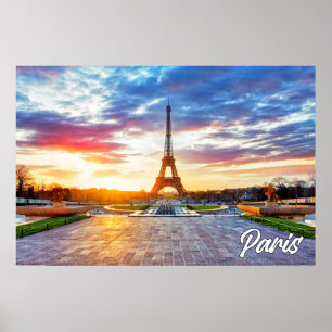 En vacker solnedgång över Paris, Frankrike Poster