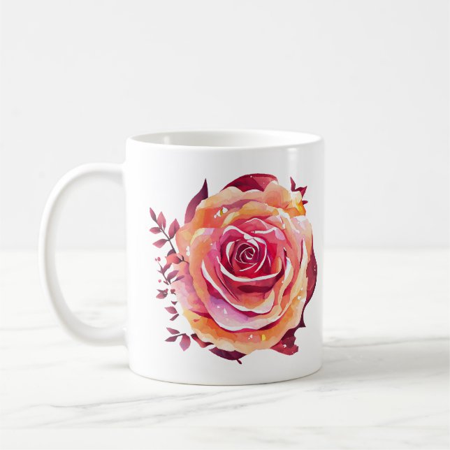 En vacker stor Rosa ros Kaffemugg (Vänster)