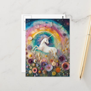 En vacker Unicorn i Wildblommor Vykort