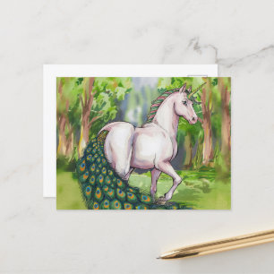 En vacker Unicorn Peacock Vykort