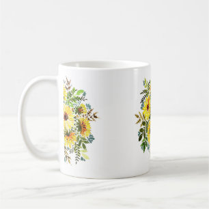 En vacker vattenfärgad bukett, vacker gult kaffemugg