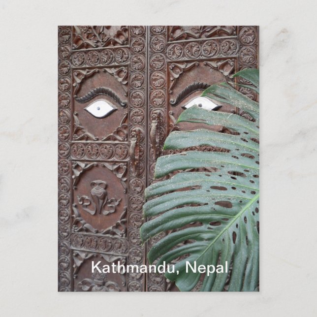 En vaksam dörr i Kathmandu Vykort (Framsida)