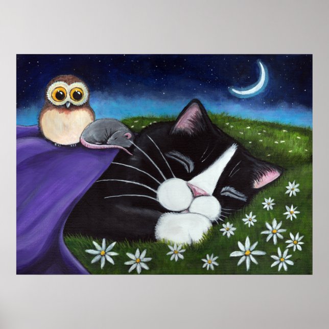 En vaksam Öga | Fantasy Tuxedo Cat Art Poster (Framsidan)