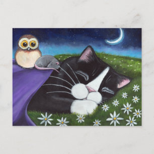 En vaksam Öga   Fantasy Tuxedo Cat Art Vykort