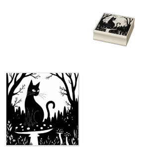 En välbekant svart katt och giftsvampar Halloween Stämpel