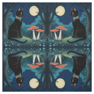 En välbekant svart katt och giftsvampar Halloween Tyg