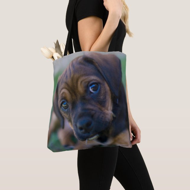 En valp för mopskorBeagle (Puggle) Tygkasse (Närbild)