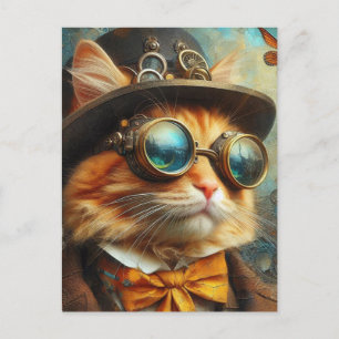 en välvillig steampunk gingerkatt vykort