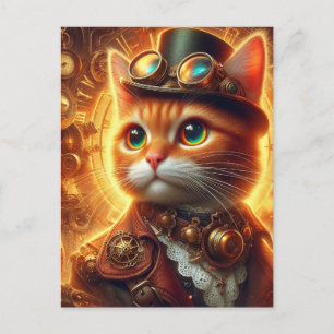en välvillig steampunk gingerkatt vykort