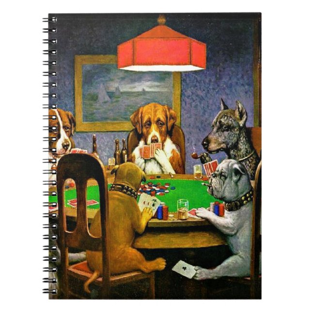 En vän i nöd, hundar som spelar poker, anteckningsbok (Framsidan)