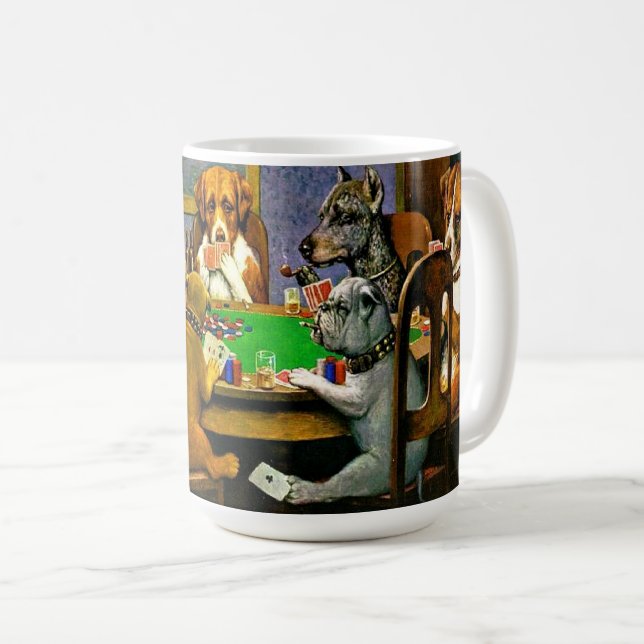 En vän i nöd, hundar som spelar poker, kaffemugg (Framsida höger)
