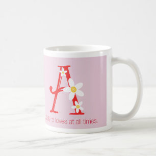 En vän kärlek vid varje tillfälle Alphabet A mugg