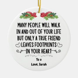 En vän lämnar fotavtryck i ditt hjärta julgransprydnad keramik