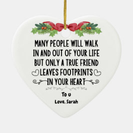En vän lämnar fotavtryck i ditt hjärta julgransprydnad keramik