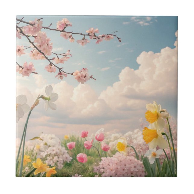 En vårblommig bakgrund kakelplatta (Framsidan)