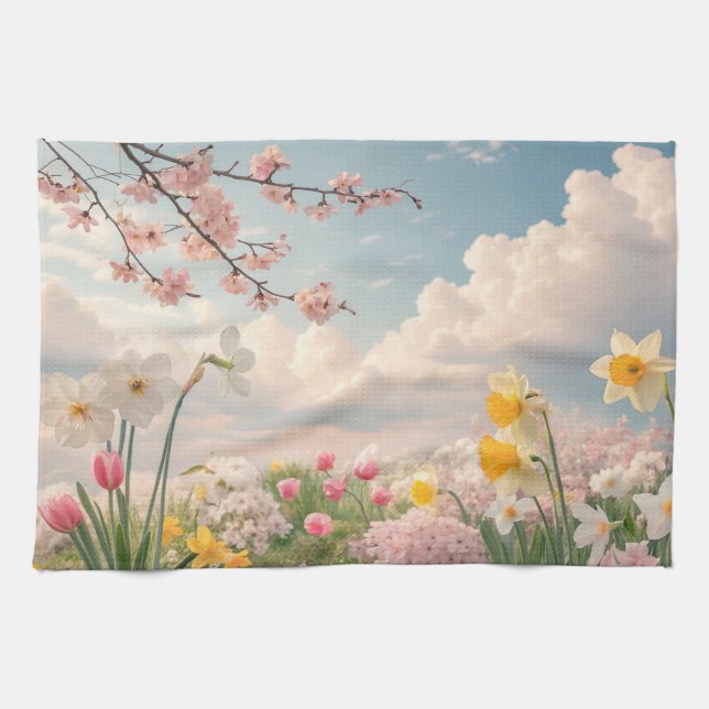 En vårblommig bakgrund kökshandduk (Horisontell)