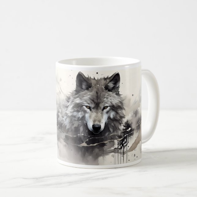 En Varg i Konstnärlig Målningstil Kaffemugg (Framsida höger)