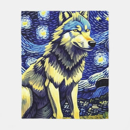 En Varg i Starry-natten Fleecefilt