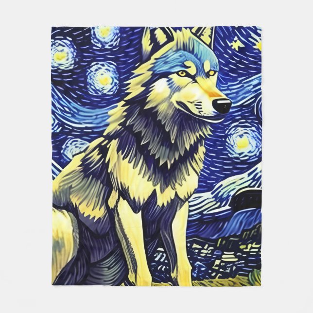 En Varg i Starry-natten Fleecefilt (Framsidan)