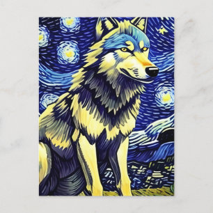En Varg i Starry-natten Vykort