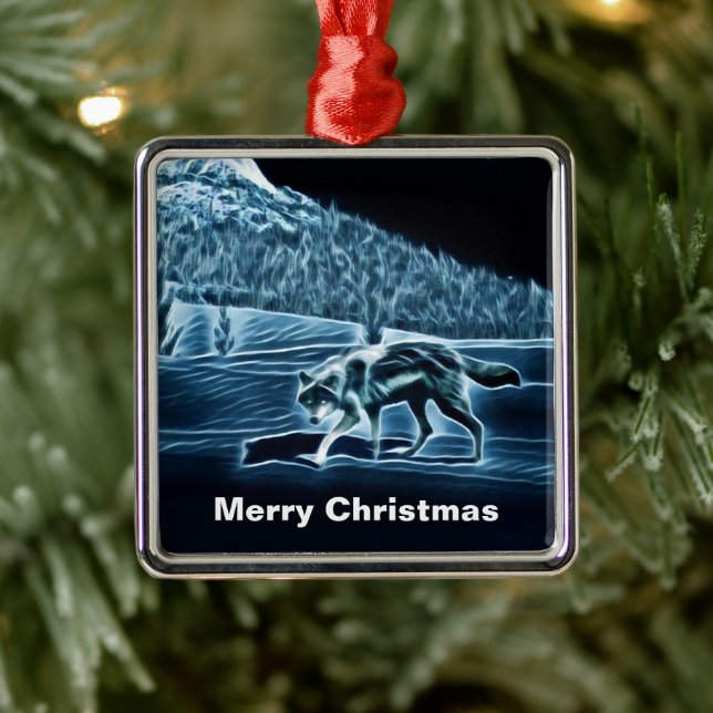 En Varg på Snö Julgransprydnad Metall (Träd)