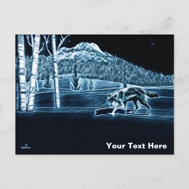 En Varg på Snö Vykort (Framsida)