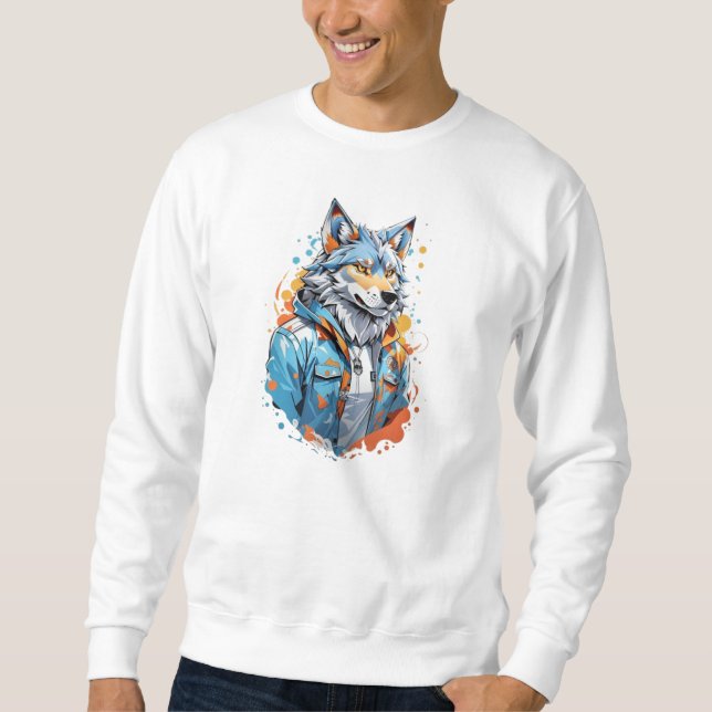 En varg t-shirt lång ärmad tröja (Framsida)