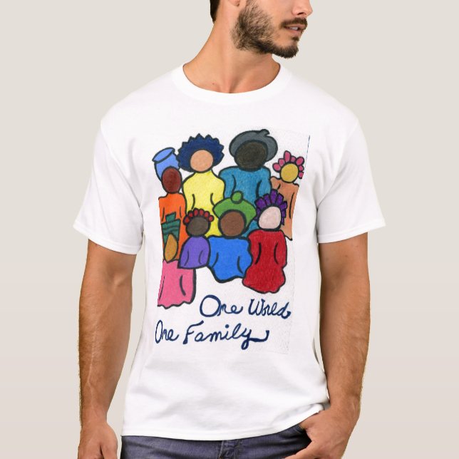 En värld, en familj, interkulturell multikultur t shirt (Framsida)