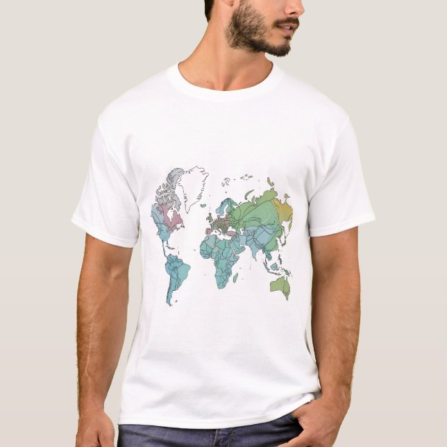 En världskarta med ren kontur Linjer T Shirt (Framsida)