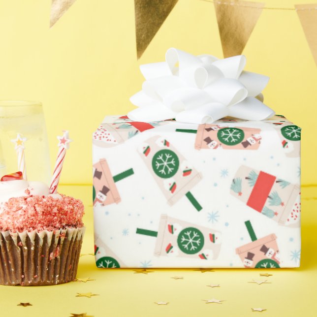 En varm dryck mönster fullt i vinterviber presentpapper (Födelsedagsfest)