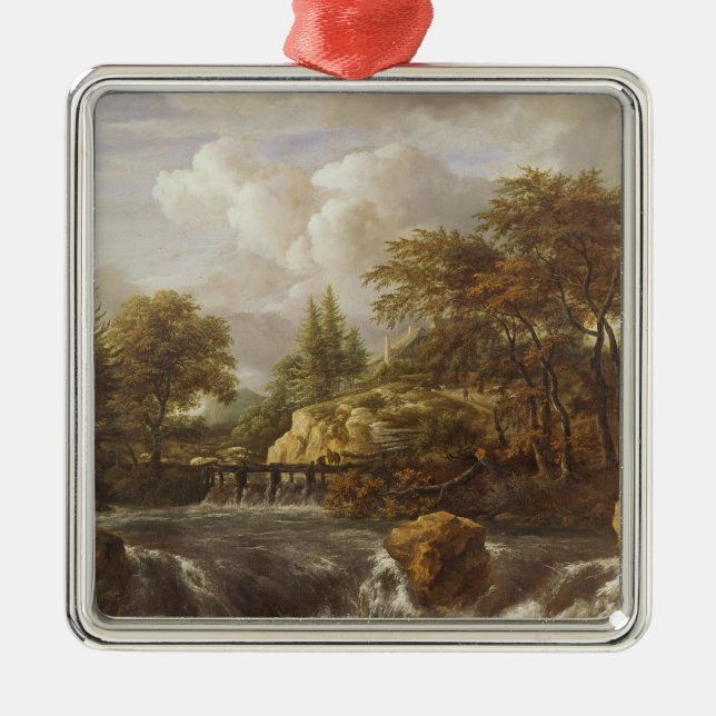 En vattenfall i ett stenigt landskap, c.1660-70 julgransprydnad metall (Framsidan)