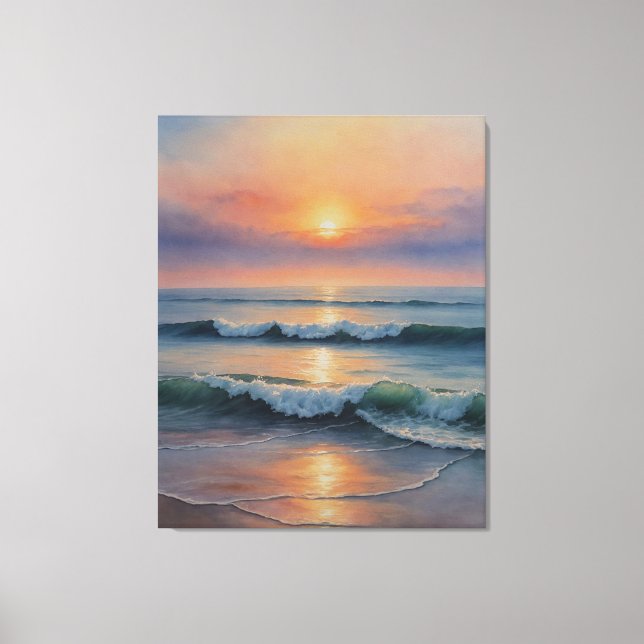 en vattenfärg i vågar på en strand canvastryck (Framsida)