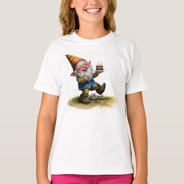 En vattenfärgsfärg på en Lycklig Gnome T Shirt (Framsida)