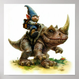 En vattenfärgsmålning av en blommig Gnome Warrior Poster