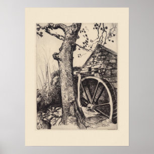 En vattenkvarn Cornwall Eleanor Hughes Nytryck Poster