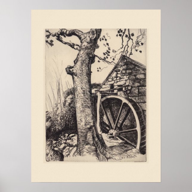 En vattenkvarn Cornwall Eleanor Hughes Nytryck Poster (Framsidan)