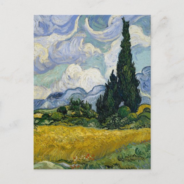 En veteåker med cypresser Van Gogh Helg Vykort (Framsida)