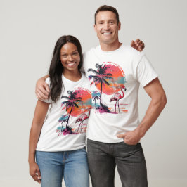 En vibrerande flamingo står på ett bra sätt på en t shirt