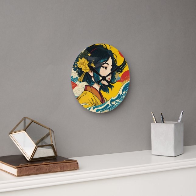 En vietnamesisk flicka i Fullt Bloom Rund Klocka (Kontor)