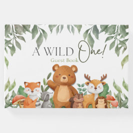 EN vild EN Grey Woodland Animals Baby Shower Gästböcker
