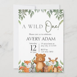 EN vild EN Grey Woodland Animals Baby Shower Inbjudningar