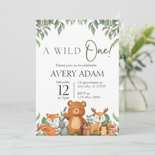 EN vild EN Grey Woodland Animals Baby Shower Inbjudningar