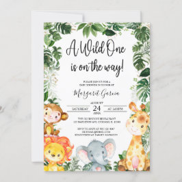 En Vild ett Safari Jungle Animals Baby Shower Invi Inbjudningar