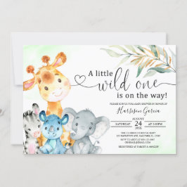 En Vild ett ungle Animals Safari Baby Shower Inbjudningar
