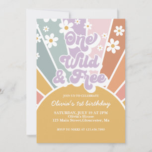 En vild och fri Retro Sunshine Rainbow Daisy Inbju Inbjudningar