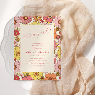 En Vintage Boho Rosa Blommigt Baby Shower Inbjudningar