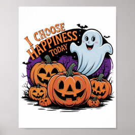 En Vintage Halloween Ghost, Pumpkin-illustration Poster