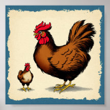 En Vintage Hen och Chick Poster