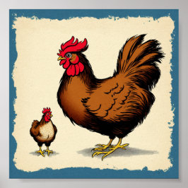 En Vintage Hen och Chick Poster