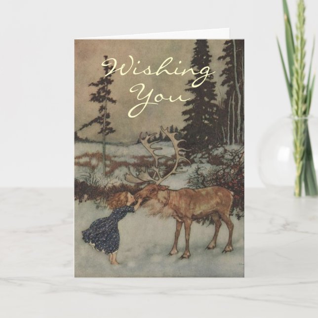 En Vintage Renar-julkort Helgkort (Framsida)